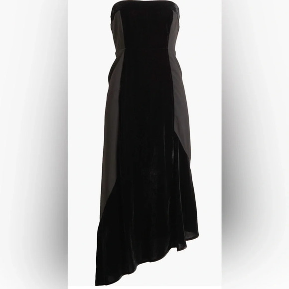 NWOT Du Paradis Geneva Mixed Media Strapless Midi Dress S Black Velvet Crepe - Picture 5 of 11